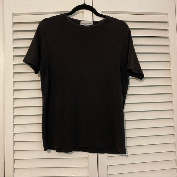 Croft & Barrow Size Medium Ribbed Basic Black Minimalist Short Sleeve Shirt - Picture 1 of 5